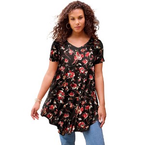 Roaman's Plus Size Ultra Drape V-Neck Swing Tunic Top - 1 of 4