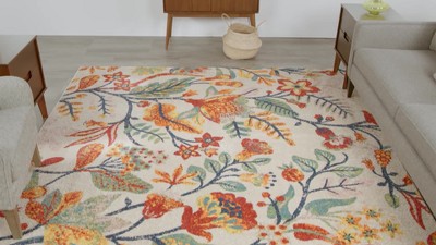 Turquoise Bloom 8' x 10' Floral Synthetic Easy-Care Area Rug