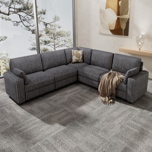 Vipbear Beige Extra Large Modular Sectional Sofa,Comfy Corduroy Modern Oversized 4-Seat Sectional Couch with Deep Seat,Tool-Free Assembly - 1 of 4