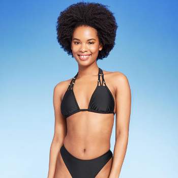 Women's Beaded Macrame Triangle Bikini Top - Wild Fable™ Black