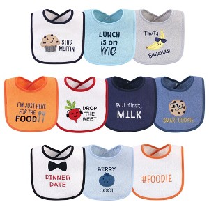 Hudson Baby Infant Boy Cotton Terry Drooler Bibs with Fiber Filling 10pk, Boy Muffin, One Size - 1 of 1
