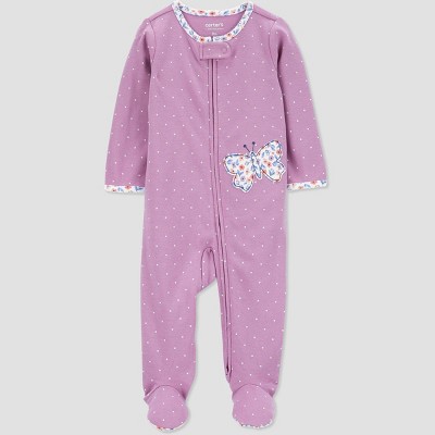 Image of Carter's Just One You®️ Baby Girls' Butterfly Footed Pajama - Lilac Purple 3M