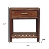HomeRoots 20" Chestnut Solid Wood One Drawer Nightstand With Leather Shelf - 3 of 4