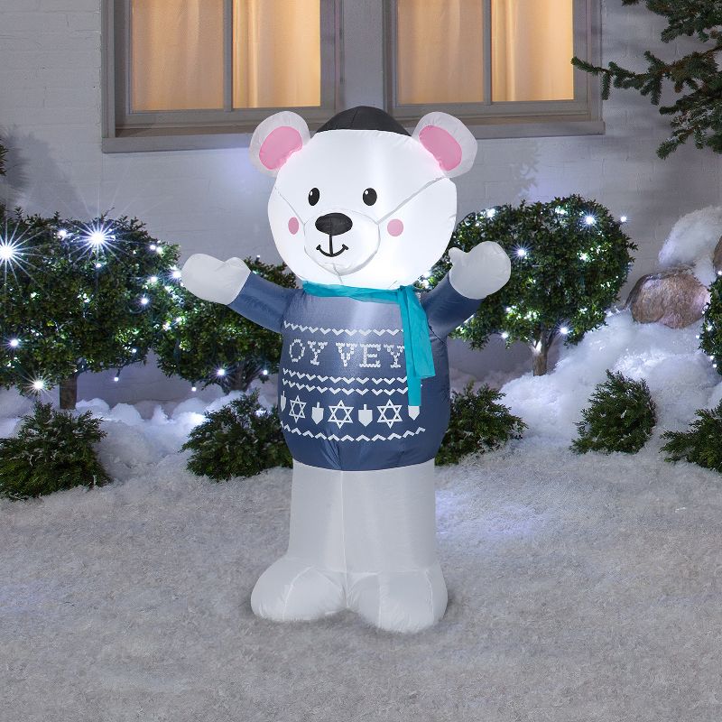 Gemmy Christmas Airblown Inflatable Hanukkah Polar Bear, 4 ft Tall, Multicolored, 2 of 7