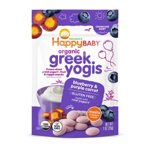 HappyBaby Organic Greek Yogis Blueberry & Purple Carrot Baby Snacks -1oz - 1 of 4