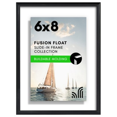 Americanflat 6x8 Floating Picture Frame with Shatter-Resistant Glass - Fits 5x7 Photos or Smaller - Slide-In Photo Frame - Fusion Float - Black