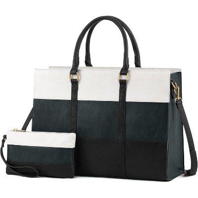 15.6 Inch Work Bags for Women, Vintage Leather Laptop Tote Bag, Waterproof Computer Bags with Clutch Purse