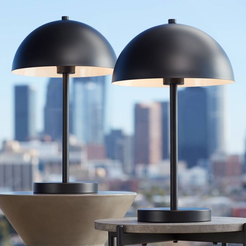 360 Lighting Rhys Modern Mid Century Luxury Accent Table Lamps 19 1/2" High Set of 2 Black Metal Dome Shaped Shade for Bedroom Living Room Bedside, 2 of 10