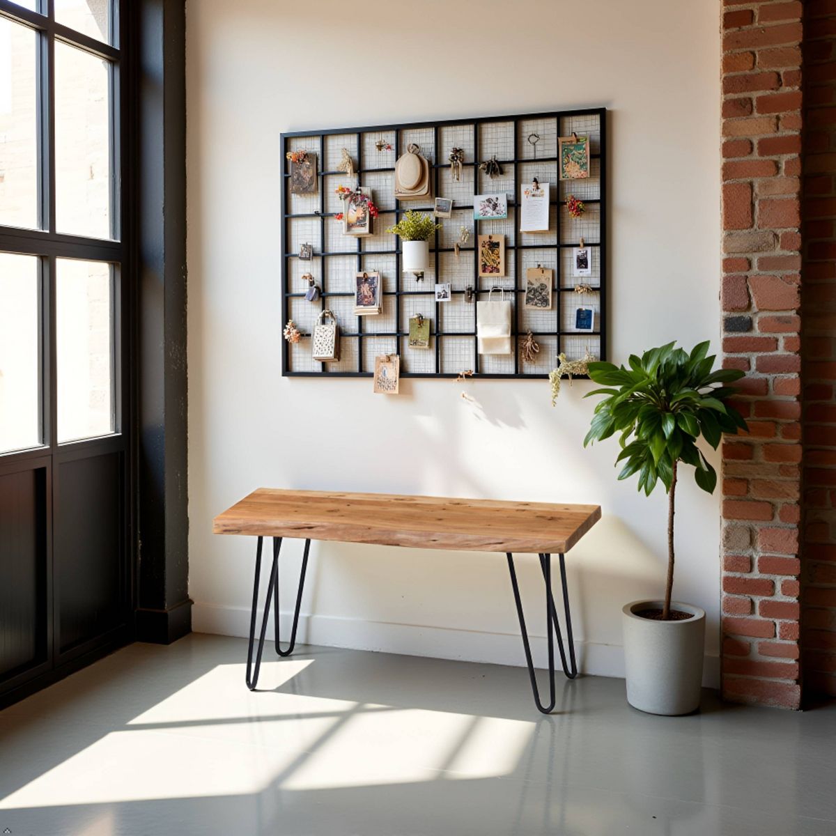 Alaterre Furniture 36" Hairpin Live Edge Bench: Industrial Mid-Century Modern, Metal & Acacia, 300 lb Capacity - thumbnail 9