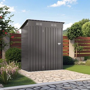 5X3 FT Gray Metal Outdoor Storage Shed with Lockable Door, All-Weather Small Compact Garden Tool Shed for Backyard or Lawn – Cuddlewood - 1 of 4