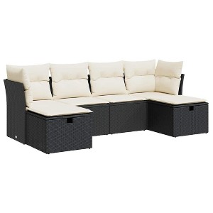 vidaXL Patio Sofa Set with Cushions Outdoor Furniture 6 Piece Poly Rattan - Black and Cream with Storage & Bag - 1 of 4