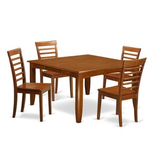 HomeStock 5-Pc Square Saddle Brown Finish Solid Wood Top Dining table with 4 Chairs - 1 of 4