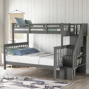 Whisen Twin-Over-Full Bunk Bed & Bed Frame with Stairway, Storage and Guard Rail - 1 of 4