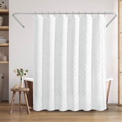 Americanflat 71x71 White Woven Shower Curtain with Tassel And Accents - Includes 12 Grommets and Hooks - 100% Polyester