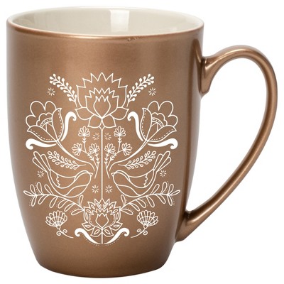 Elanze Designs Damask Threaded Floral Birds Bronze 10 Ounce