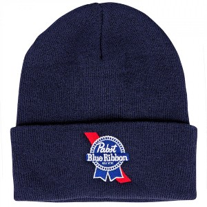 Adult Pabst Blue Ribbon Beer Logo Navy Colorway Cuffed Knit Beanie - 1 of 1