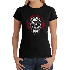 LA Pop Art Women's Word Art T-Shirt - Music Notes Skull - 1 of 4