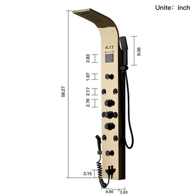 Gold and Black Brass 8-Jet Rainfall Shower Panel System