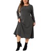 Agnes Orinda Women's Plus Size Crew Neck Button Long Sleeve with Pockets Casual Midi T-Shirt Dress - 2 of 4