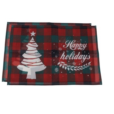 Unique Bargains Christmas Place Mats Flax Red White Green 11.8"x17.7" 2Pcs