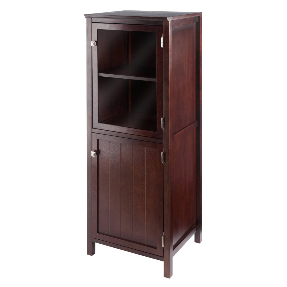 Photos - Wardrobe Brooke Cupboard with 1 Glass Door and 1 Cabinet Walnut - Winsome