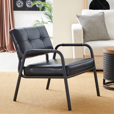 Black Leatherette Mid-Century Modern Metal Accent Chair