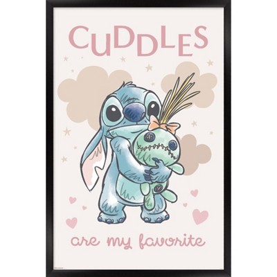 Trends International Disney Lilo and Stitch: Starry-Eyed - Cuddles Are My Favorite Framed Wall Poster Prints Black Framed Version 14.725" x 22.375"