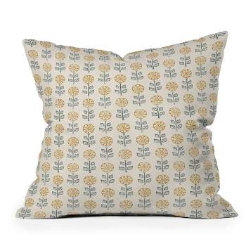 16"x16" Jessica Prout Block Print Floral Square Throw Pillow Gold - Deny Designs