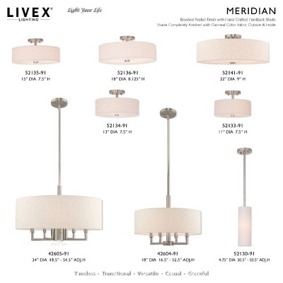 Elegant Brushed Nickel 4-Light Semi-Flush Mount with Oatmeal Fabric Shade