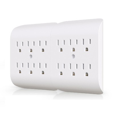 ELEGRP 15Amp 125-Volt 6-Outlet Grounded Adapter Plug, White (2 Pack)