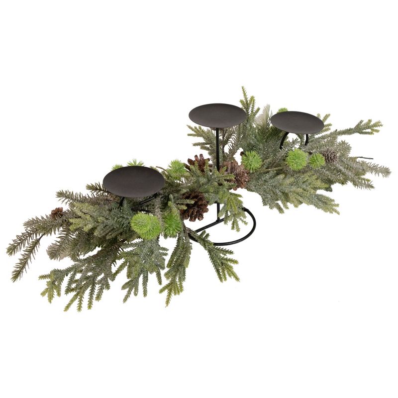Northlight 26" Triple Candle Holder with Frosted Foliage and Pine Cones Christmas Decor, 4 of 6
