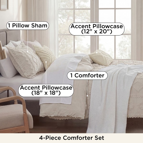Set de Edredón Bedsure de 5 Piezas con Diseño Geométrico y Tufteado Suave – Ropa de Cama Decorativa con Cojines Acolchados, Set de Cama Boho con Bordado 3