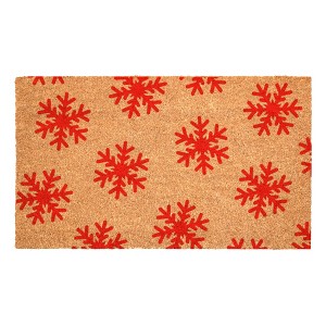 HomeRoots 24" X 36" Brown And Red Christmas Snowflake Outdoor Coir Door Mat - 1 of 4