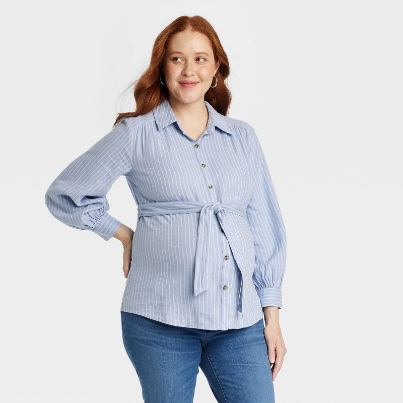 Long Sleeve Linen Button-Up Maternity Shirt - Isabel Maternity by Ingrid & Isabel™, 1 of 4