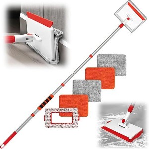 JANSNO 56-Inch Baseboard Cleaner Tool with Handle - Mop Scrubber, 1 Stiff Bristle Brush, 2 Chenille/2 Microfiber Pads - 1 of 4