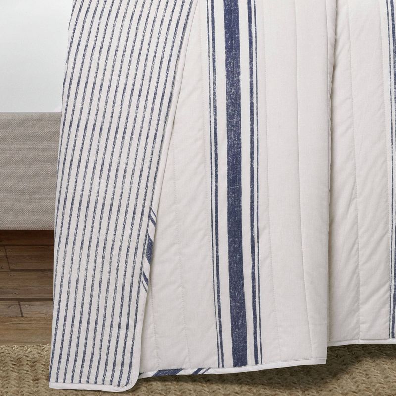 3pc King Farmhouse Striped Quilt Bedding Set Navy Blue - Lush D&#233;cor, 4 of 8
