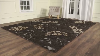Gray Floral Shag Synthetic 4' x 6' Area Rug