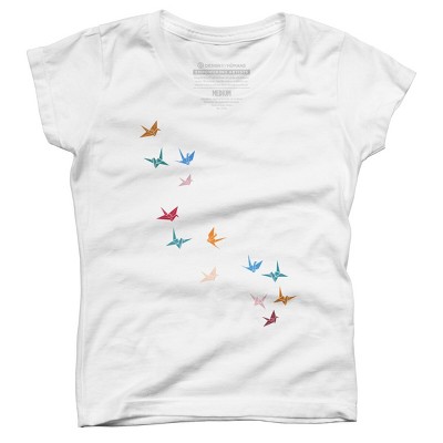 Girl's Design By Humans Flying Paper Cranes Birds By Magnussons T-Shirt