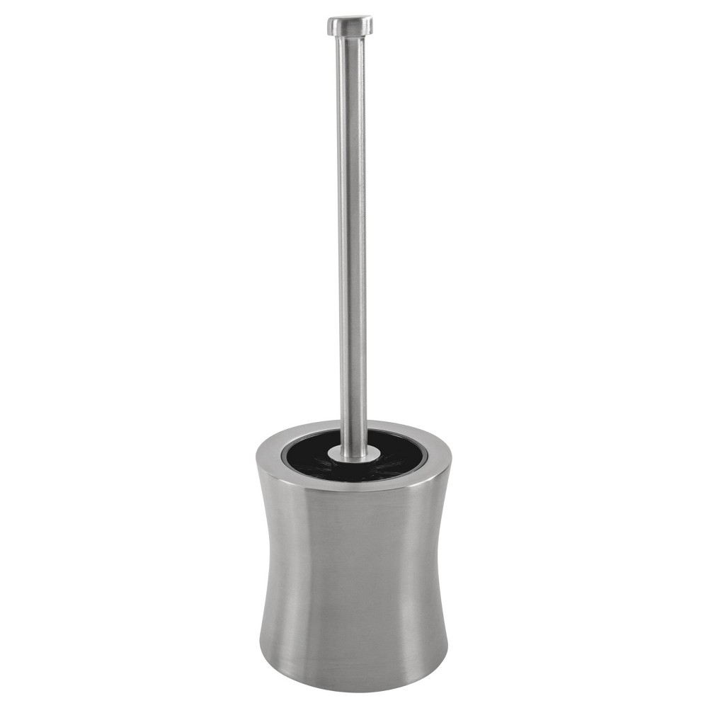 Hour Glass Shaped Toilet Brush and Holder Silver - Bath Bliss: Metal Bathroom Cleaning Accessory, 15.4" Height