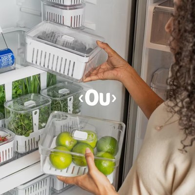 OU Fridge Food Organizer Bins with Vented Lid & Drain Tray, Clear Stackable Refrigerator Storage Bin, Produce Kitchen Storage Container, BPA Free — фото 6