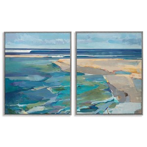 Stupell Industries Pastel Blue Seascape with Rocky Coast Painting 2pc Framed Giclee Art Set, Gray, 16" x 20" - 1 of 4