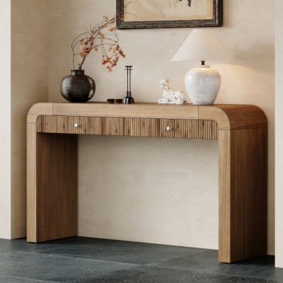 Rustic Console Table with Drawers, Narrow Entryway Table with Wood Grain Finish, Hallway & Sofa Table for Living Room-Maison Boucle