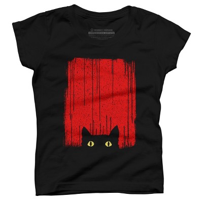 Girl's Design By Humans Black Cat By clingcling T-Shirt