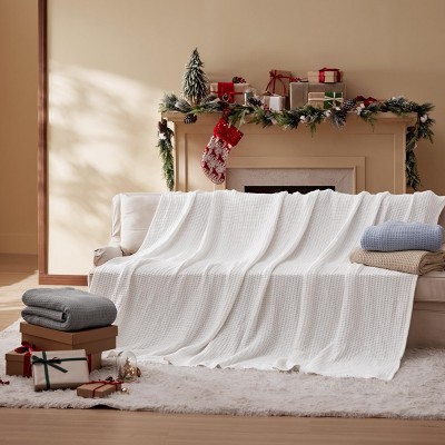 Bedsure | Waffle Weave 100% Cotton Solid Blanket For All Season, Breathable and Soft, Waffle Weave Blanket for Summer Spring, Bed Blanket, Best Gift