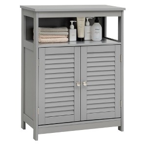 Costway Bathroom Storage Wood Floor Cabinet with Double Shutter Door Coffee\Black\White - 1 of 4
