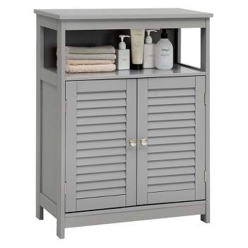 Costway Bathroom Storage Cabinet Wood Floor Cabinet w/ Double Shutter Door Gray
