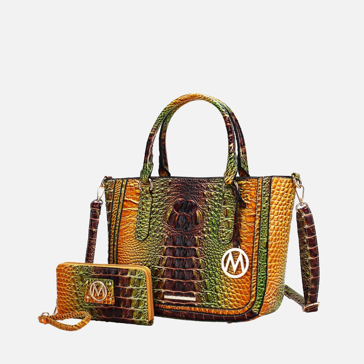 Gradient Rainbow Crocodile Embossed Satchel with Wallet, Bonnie | MKF Collection by Mia K - thumbnail 2