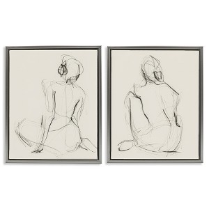 Stupell Industries Sitting Female Figure Drawing Black Floater Framed Canvas Wall Art - 1 of 4