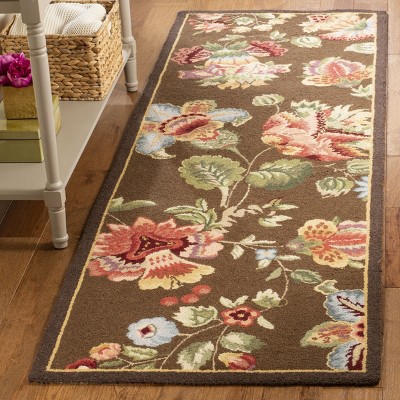 Handmade Floral Brown Wool Area Rug 2'6" x 4'