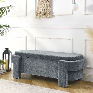 CAVINAS Linen Tufted Upholstered Storage Ottoman Bench, Oval Ottoman with Storage, Storage Entry Bench for Living Room, Entryway and Bedroom - 1 of 4